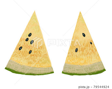 黄色すいか2切れ_リアルタッチ_横 79544924