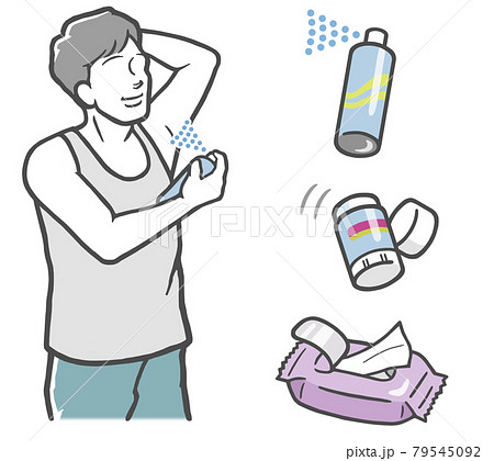 腋臭対策に制汗剤を使う若い男性 79545092