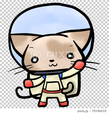 手書きでゆる可愛い 宇宙飛行士 猫 のイラスト素材