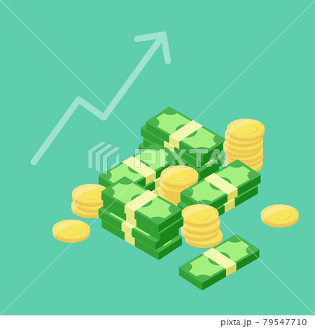 Banknotes and Coin Stack Vector. Growth, Successful. 79547710