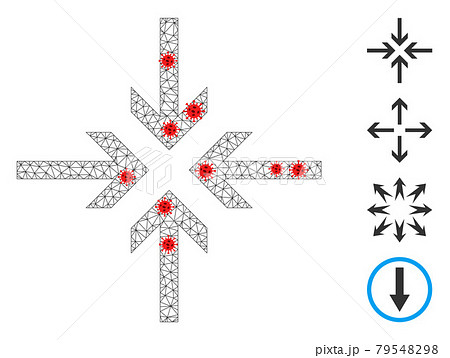 Polygonal Wire Frame Reduce Arrows Icon with Infectious Nodes Polygonal Wire Frame Reduce Arrows Icon with Infectious Nodes 79548298