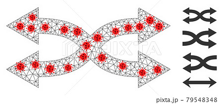 Polygonal Mesh Shuffle Arrows Horizontal Icon with Covid Nodes Polygonal Mesh Shuffle Arrows Horizontal Icon with Covid Nodes 79548348