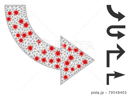 Polygonal Carcass Rotate Right Icon with Infection Centers 79548403