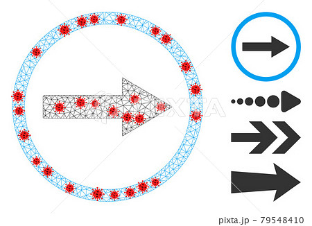 Polygonal Carcass Right Rounded Arrow Pictogram with Virus Elements Polygonal Carcass Right Rounded Arrow Pictogram with Virus Elements 79548410