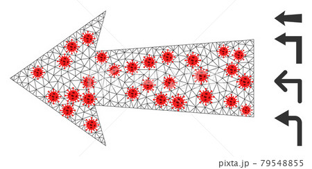 Polygonal Network Arrow Left Pictogram with Virus Centers 79548855