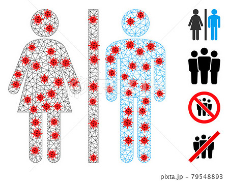 Polygonal Network WC Persons Pictogram with Coronavirus Nodes 79548893
