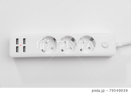 a versatile modern white extension cord with sockets and usb ports a versatile modern white extension cord with sockets and usb ports 79549039