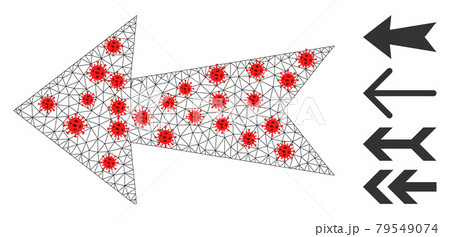 Polygonal Wire Frame Arrow Left Pictogram with Coronavirus Centers Polygonal Wire Frame Arrow Left Pictogram with Coronavirus Centers 79549074