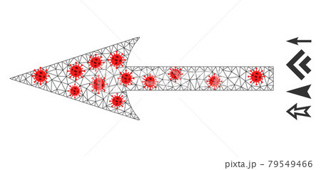 Polygonal Wire Frame Sharp Arrow Left Pictogram with Covid Elements 79549466