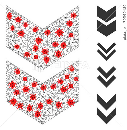 Polygonal Carcass Shift Down Icon with Coronavirus Elements Polygonal Carcass Shift Down Icon with Coronavirus Elements 79549480