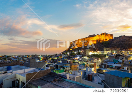 Mehrangarh fort at Jodhpur on evening time, Rajasthan, India. 79550504