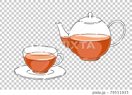 紅茶 ハーブティーのイラスト 線画のイラスト素材