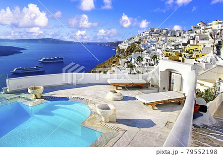 Luxury holidays in splendid Santorini island. Cyclades , Greece 79552198