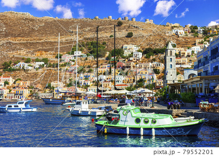Travel in Greece - colorful island Simi (Symi) near Rhodes in Dodecanese 79552201