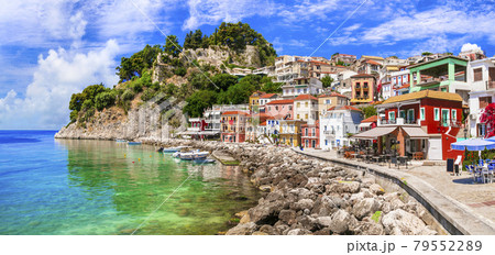 Coloful beautiful town Parga - perfect getaway in Ionian coast of Greece, popular tourist attraction and summer holidays in Epirus 79552289