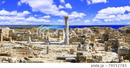 Antique Cyprus - Kourion temple over sea, popular touristic attraction and landmark Antique Cyprus - Kourion temple over sea, popular touristic attraction and landmark 79552783