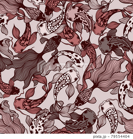 Japanese Koi Fish Vector Seamless Pattern in Modern Style for Fabric Textile 79554404