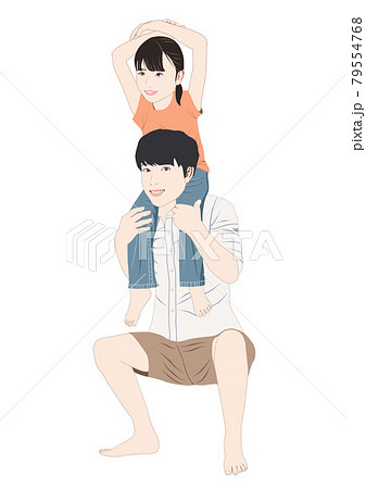 肩車の父親と娘イラストのイラスト素材