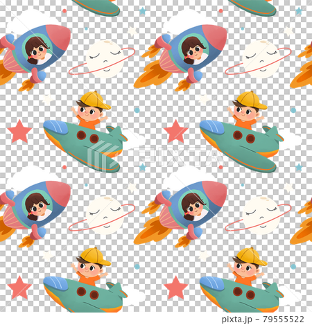 Happy Kids Playing pattern seamless watercolor 79555522