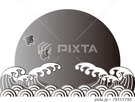 海 波 千鳥 和柄 青海波 日の出 正月 年賀 和柄 背景 フレーム コピースペース 白黒 イラストのイラスト素材