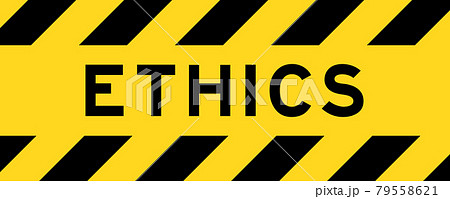 Yellow and black color with line striped label banner with word ethics 79558621