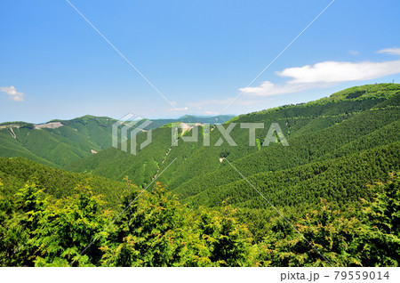 護摩壇山駐車場から龍神岳(右端)を望む　【和歌山県田辺市龍神村】 79559014