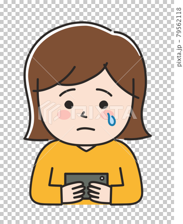 Woman crying looking at a smartphone Illustration material Woman crying looking at a smartphone Illustration material 79562118
