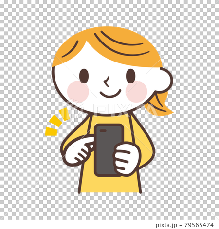 スマホを触る女性のかわいいキャラクターのイラスト素材