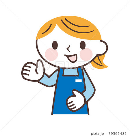 エプロンを着た店員の女性のかわいいキャラクターのイラスト素材