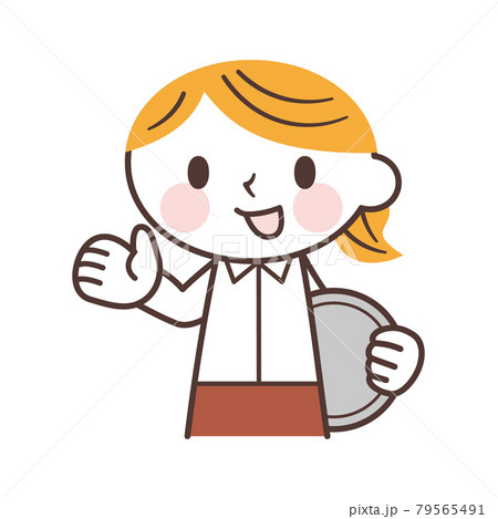 飲食店の店員の女性ウエイターのかわいいキャラクターのイラスト素材