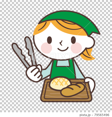パン屋の店員の女性のかわいいキャラクターのイラスト素材