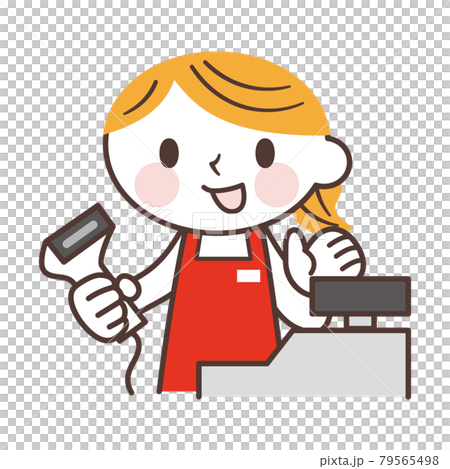 レジ打ちの女性店員のかわいいキャラクターのイラスト素材