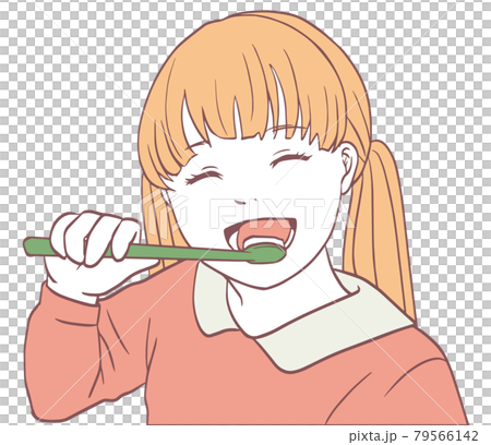 歯みがきをする子ども（シンプルカラー） 79566142