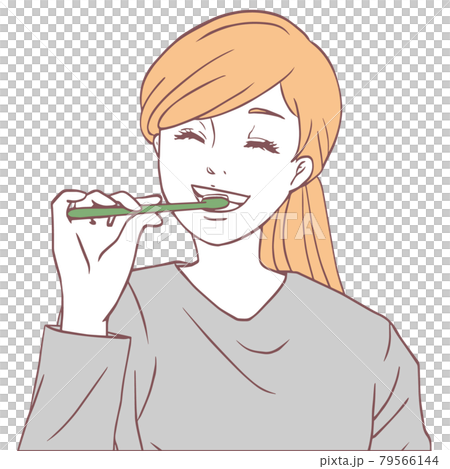 歯みがきをする女性（シンプルカラー） 79566144