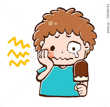 アイスを食べて虫歯が痛む男の子のイラストのイラスト素材