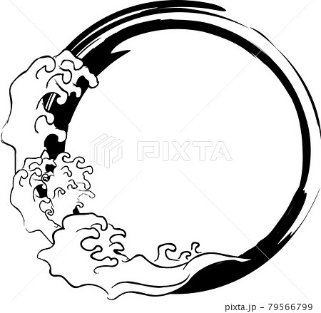 浮世絵風 波 円形フレームのイラスト素材