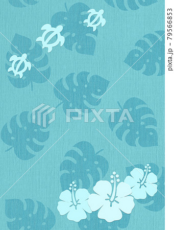 ハワイアンな背景デザイン ハイビスカスとウミガメのイラスト素材 ハワイアンな背景デザイン ハイビスカスとウミガメのイラスト素材