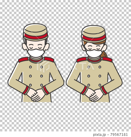 Bowing illustration of hotel staff in mask Bowing illustration of hotel staff in mask 79567181