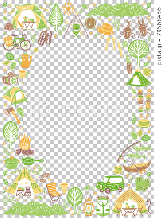 夏のアウトドアレジャー　キャンプ　バーベキュー　フレーム　縦 79568436