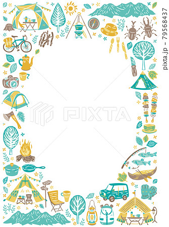 夏のアウトドアレジャー キャンプ バーベキュー フレーム 縦 夏のアウトドアレジャー キャンプ バーベキュー フレーム 縦 79568437