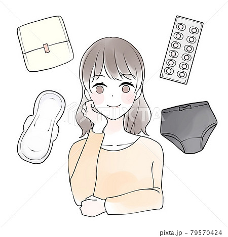 笑顔の女性と生理用品のイラスト素材