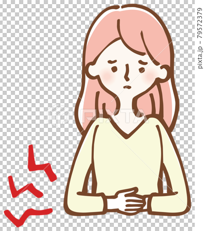 腹痛で悩む女性 イラストのイラスト素材