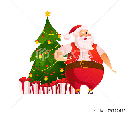 Funny Santa Claus Character With Christmas Gift のイラスト素材