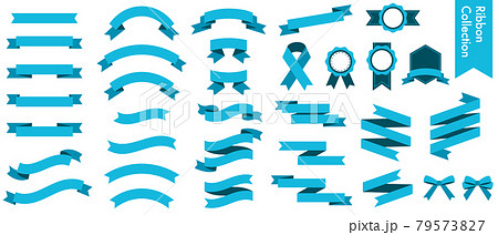 青いリボンのベクターイラストセット(xmas,X'mas,クリスマス,シームレス,フラット,水色) 79573827
