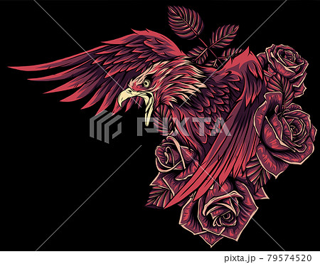 vector illustraion of eagle with flower roses 79574520