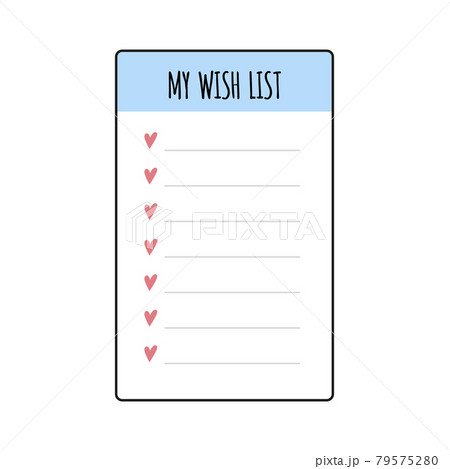 Wish list element for bullet journal. Page template with hearts. Wishlist. Vector illustration isolated on white background 79575280