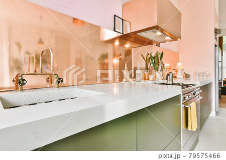 Interior of a beautiful kitchen of an elite house Interior of a beautiful kitchen of an elite house 79575466