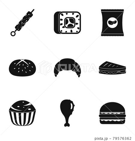 Eat too much icons set, simple style 79576362