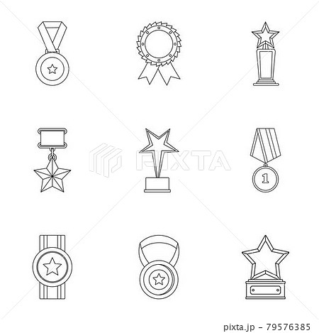 Merit icons set, outline style Merit icons set, outline style 79576385