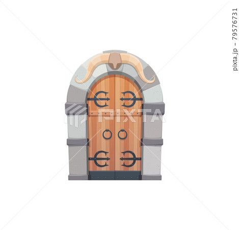 Arched door gate with forged elements isolated 79576731